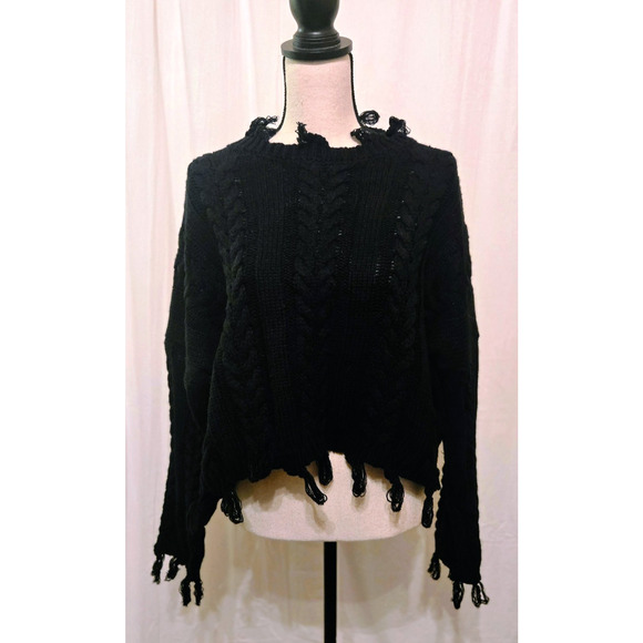 Altar’d State Cropped Black Boho Sweater M Oversized - Picture 3 of 16